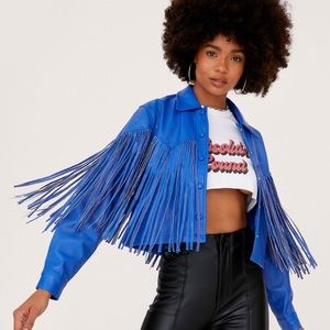 Faux Leather Fringed Western Cropped Jacket